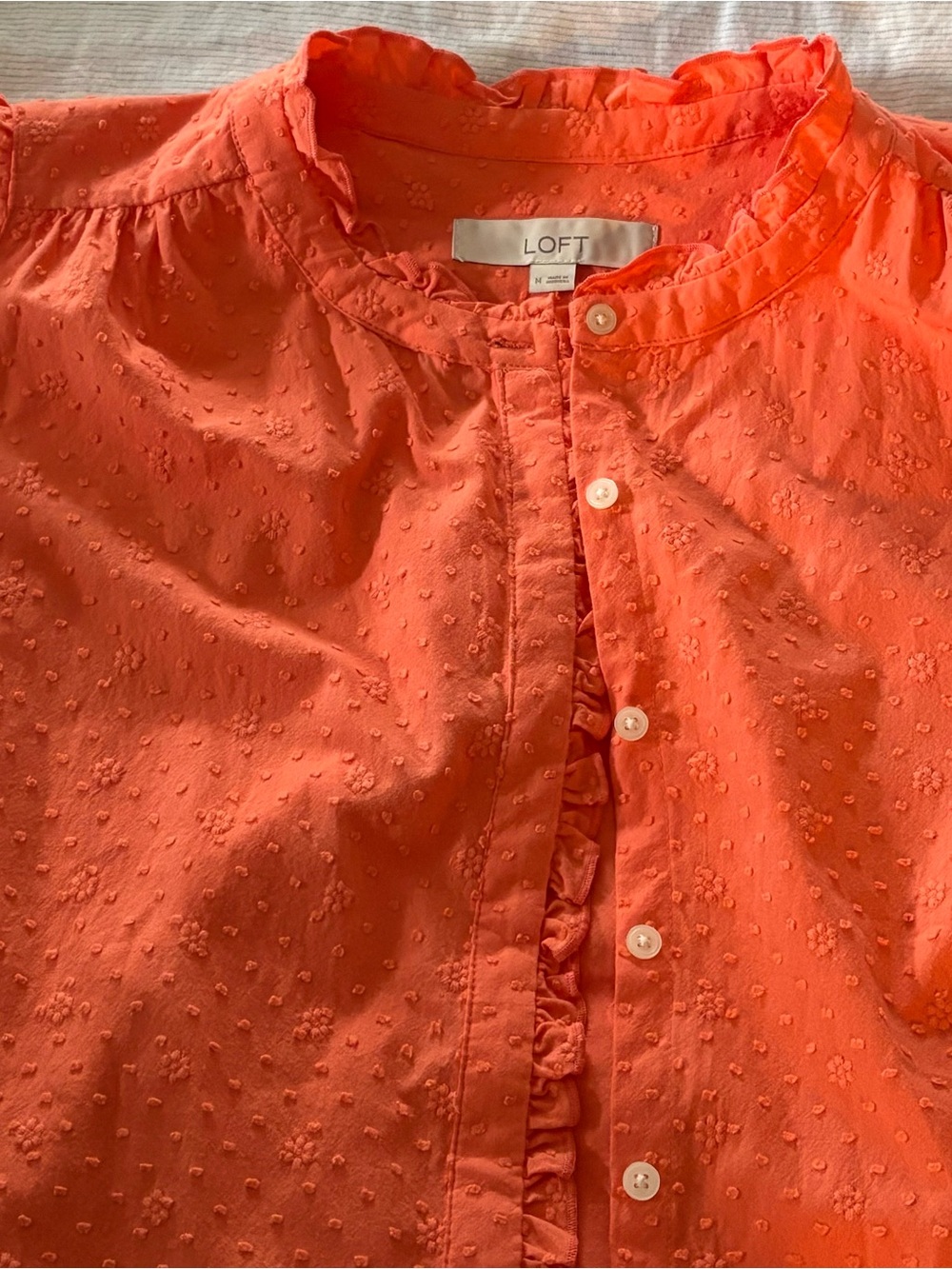 LOFT women’s Ruffle Cap-Sleeve Button Front Top - Picture 3 of 6